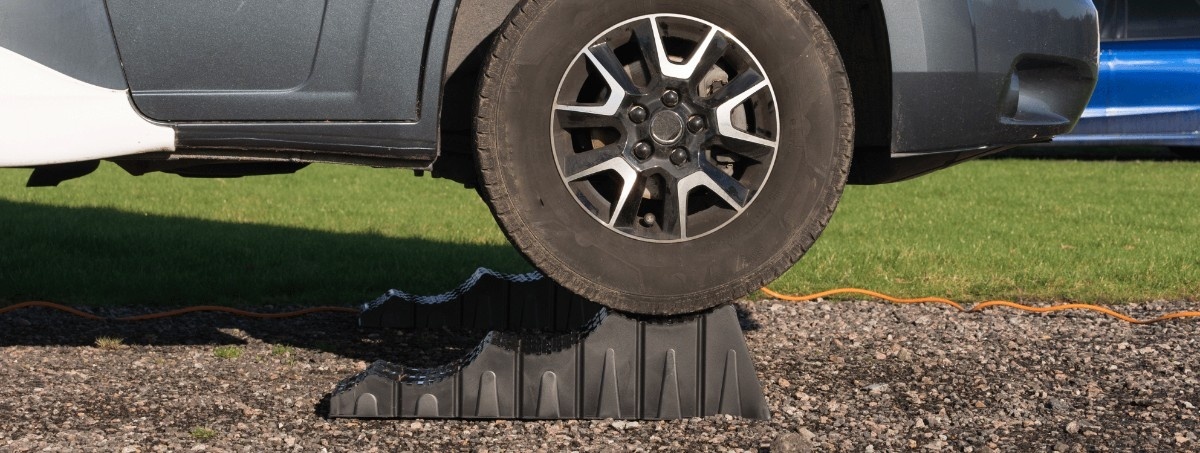 picture of a motorhome on levelling ramps